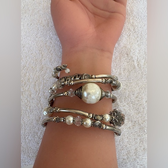 Boho Multi Strand Silver Tone Beaded Bracelet - Picture 4 of 14